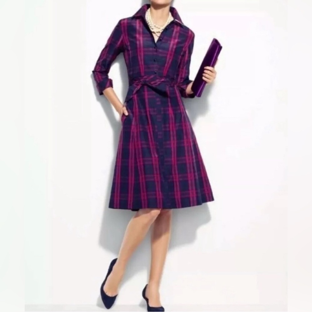 Talbots Navy and Pink Plaid Dress